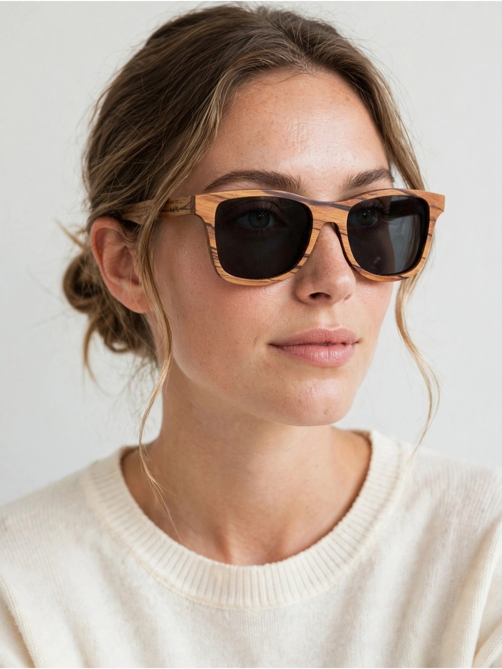 🕶️🤎 Schwood Wooden Sunglasses — Zebra Wood Wayfarer Style, Dark Lenses